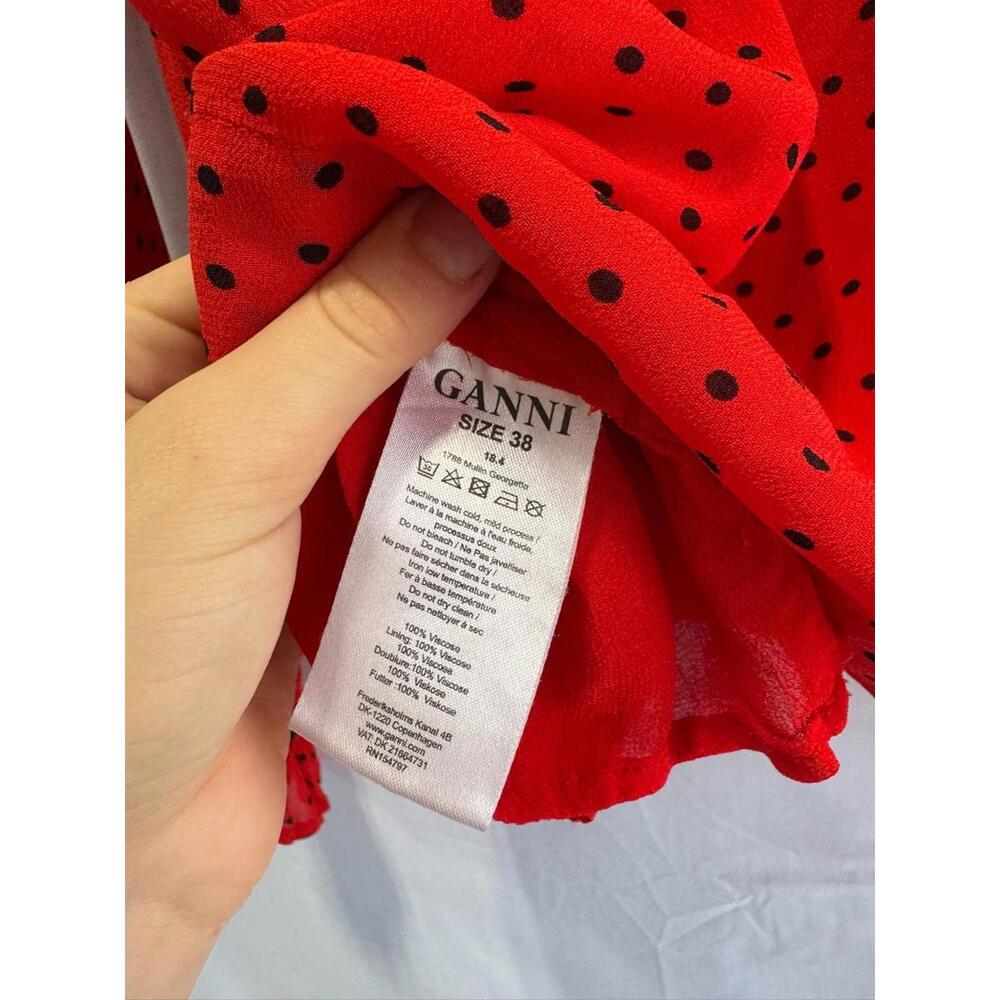 GANNI Red Satin Black Trim Top – Size 38 (Sheer/Thin Patch in Fabric) - Picture 7 of 9